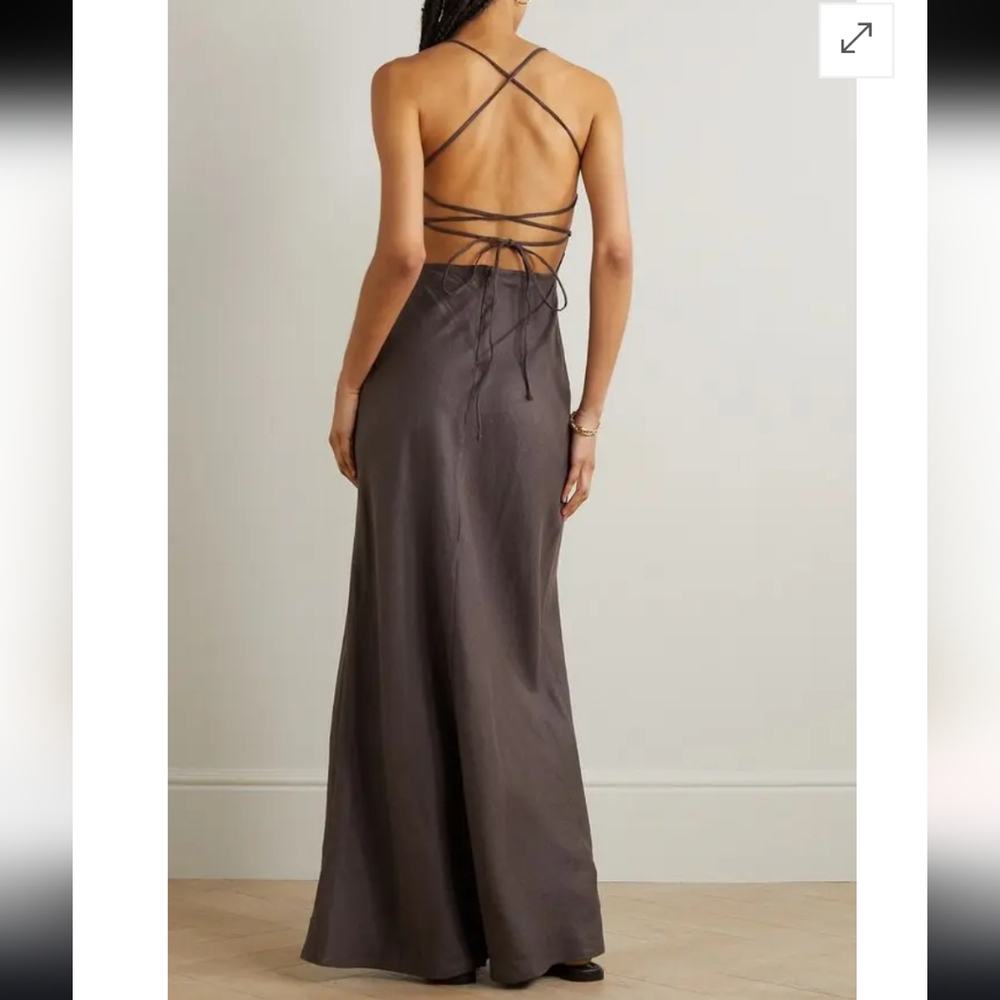 Faithful The Brand Garcia Linen Maxi Dress Open Back Halter Grayish Brown Sz.XS